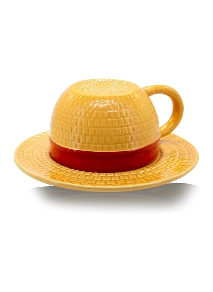 Premium Textured Ceramic Tea Cup & Saucer – Yellow & Red Vintage Style Coffee Set - Image 2